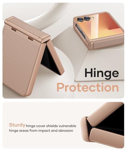 Image of Vihibii for Samsung Galaxy Z Flip 7 Case with Outer Screen Protector & Rugged Hinge Protection & Non-Slip Texture, Shockproof Sturdy Full Body Phone Cover for Samsung Galaxy Z Flip 7 2025, Rose Gold