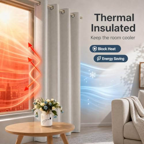 RNDRSSE Full Blackout 84 Inch Long Grommet Curtains 2 Panel Set - Linen Look Thermal Insulated Modern Window Drapes, Noise Reducing Privacy Panels for Bedroom and Living Room (Cream White) - image 4