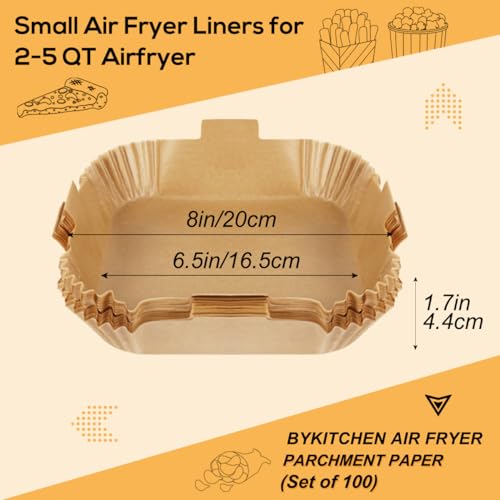 Image of BYKITCHEN Square Air Fryer Parchment Paper, Set of 100, 6.5 Inch Square Airfryer Liners, Air Fryer Filter Paper, Compatible with Corsori, Ninja, Chefman Airfryer and More
