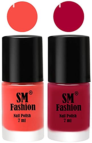 Image of Long Lasting Nail Polish | Nail Paint Combo 7 ml Each) - Set of 2 Coral-Dark Magenta