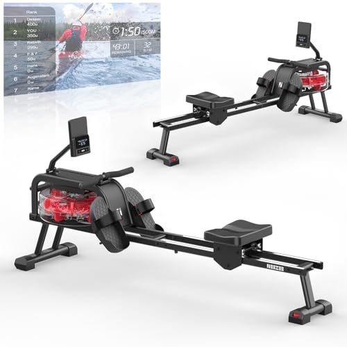 Neezee Máquina de remo de agua, máquina de remo para el hogar con monitor LCD profesional y soporte para tableta, máquina de remo de agua con aplicación Kinomap Experiencia de remo inmersivo, máx. 160