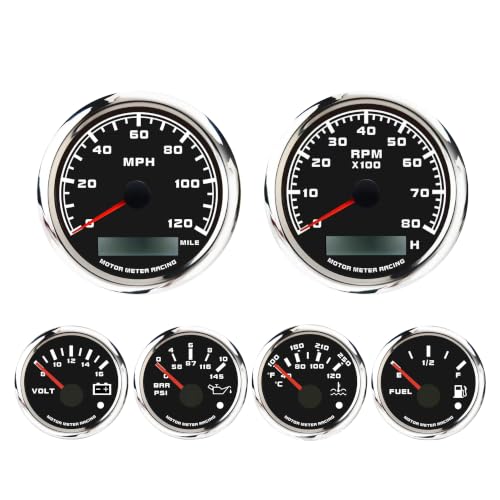 MOTOR METER RACING 85mm 3-3/8" W PRO Series 6 Gauge Set Black Dial