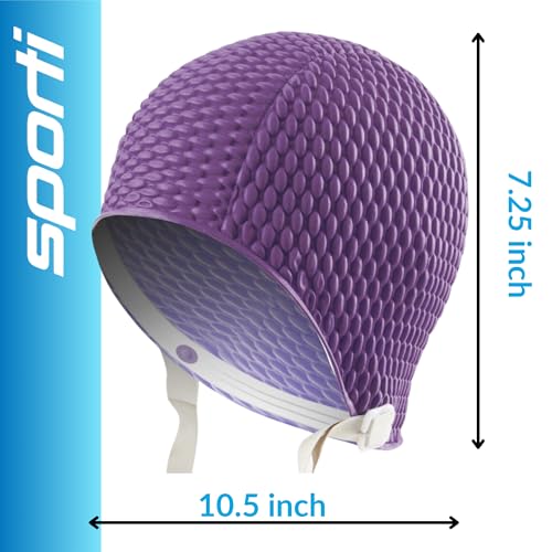 Image of Retro Swim Cap with Flowers - Purple
