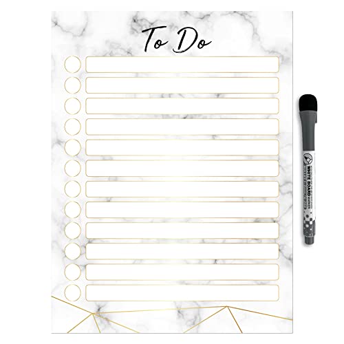 Dry Erase to Do List Vinyl Whiteboard Sticker Decal by Glassboard Studio | Removable & Reusable | Magnetic Fine-Tip Marker Included (9 x 12 inches, Marble)