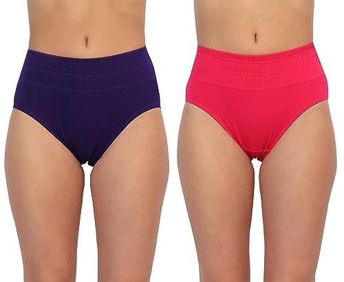 Image of GLAMORAS Women Cotton High Waist Full Coverage Broad Band Tummy Tucker Tummy Control Panty, Size L-3XL, Pack of 2 Panties