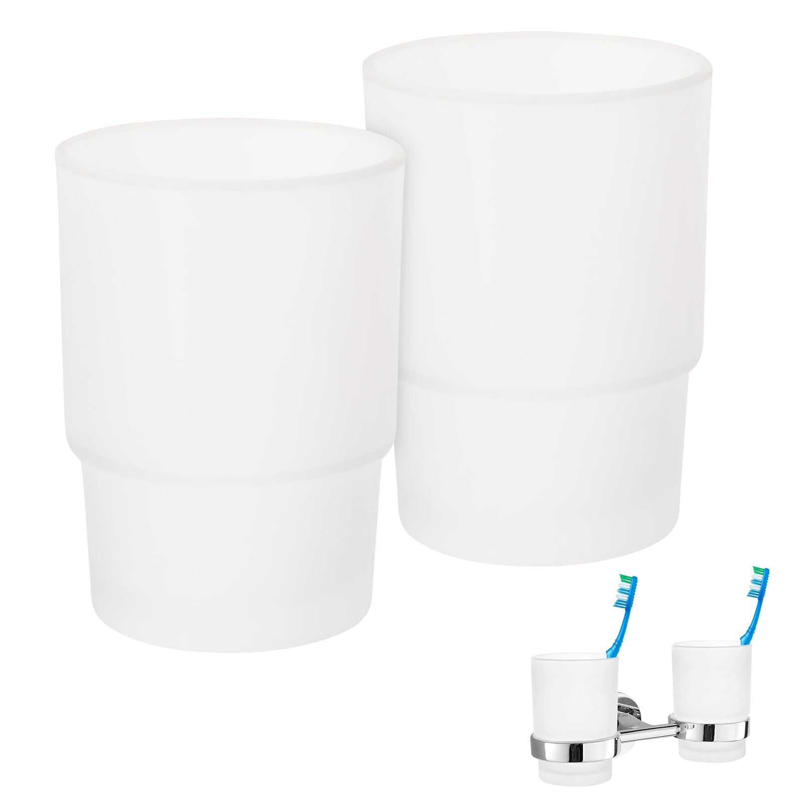 Dokeno 2 Stück Wand Ersatz Zahnbürstenbecher, Milchglas, Wiederverwendbar, Badezimmer Zubehör, Mundspülbecher, Haushalt, Hotel