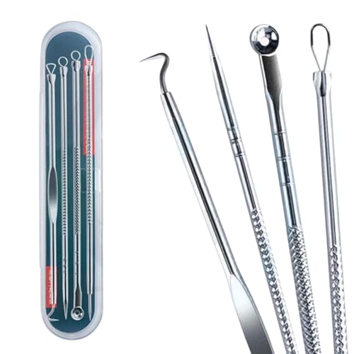 Kit Extrator de Cravos Inox Profissional 4 Peças | Removedor de Cravos e Espinhas | Ferramenta Para Limpeza de Pele Acneica | Kit Removedor de Cravos com Estojo | Premium MyBrins