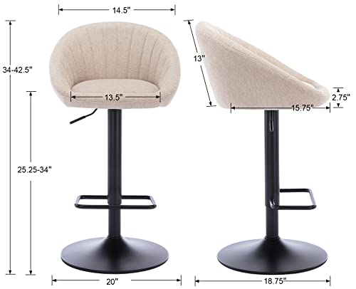 Butacos giratorios ajustables de barra, juego de 2, estilo moderno, con respaldo, altura del asiento ajustable de 25 a 33 pulgadas, color beige, tapizado en terciopelo miniatura 2