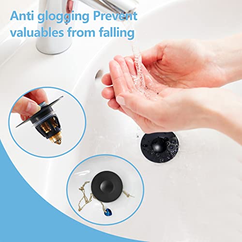 Image of QYHNYJF Black Bathroom Sink Stopper - Pop Up Drain Stopper & Sink Strainer, Universal Sink Plug for 1.1 inch to 1.5 inch Bathroom Sink Drain Pipes, Matte Black Finish