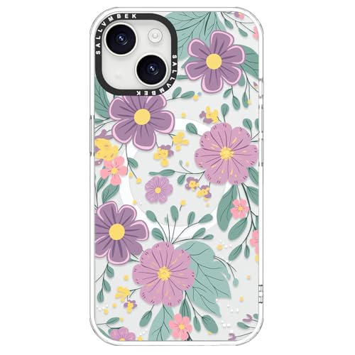 sallvmbek for iPhone 15 Case 6.1 inch,Compatible with MagSafe,Cute Flowers Floral Design Print Pattern,Magnetic Shockproof Protective Mag Safe Clear TPU Bumper Cases Cover for Women Girly