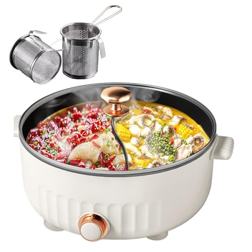 ARTSIM Hot Pot Cooker, Non-Stick Liner Hot Pot Cooker Chinese Electric Hot Pots Suitable for Small Parties (with 2 Leaky Nets),white