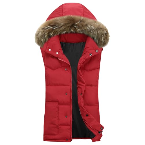 Veste sans manches homme zip rembourré et capuche fourrure contre le froid