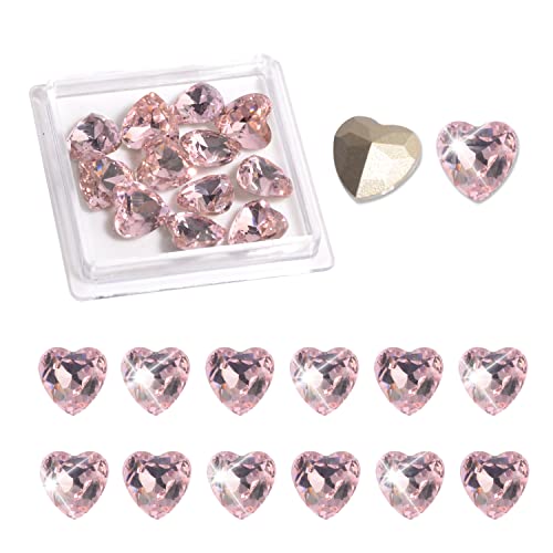 Qimyar Nail Art Rhinestones Diamonds 10*10Mm Heart-Shape Shiny Big Glass Crystal Pointed Back Rhinestones Gem Stones For 3D Nail Decorations Clothes Jewelry Bags Diy Crafts, Pink #TOP12