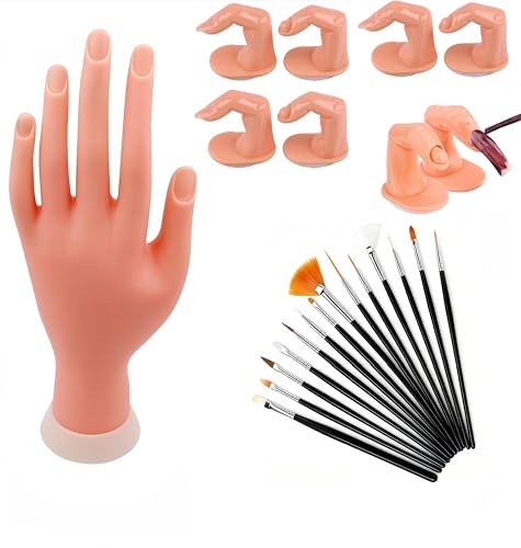 SuBeriYi Practice Hands Practice Finger For Nail Art Training Nail Enhancement Tools Nail Art Practice Tool Set Including 6Pcs Plastic Fake Fingers 15pcs Nail Art Brushes