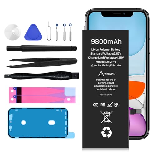 9800mAh Akku für iPhone 12/12Pro 2026 New Upgrade Hochleistungs-Ersatzakku für iPhone 12/12Pro Modelle A2172 A2402 A2403 A2404 mit Reparatur-Werkzeugsatz