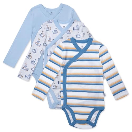 Image of HonestBaby unisex-baby 3-pack Long Sleeve Side-snap Kimono Bodysuits Organic Cotton for Infant Baby Boys, Girls, Unisex