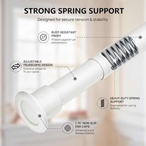 Image of Tension Curtain Rod by EZFurni, 28 to 42 Inch, Adjustable Curtain Rods No Drilling, Heavy Duty Tension Rod, Anti-Slip Spring Loaded Curtain Rods for Window, Closet, Door, White