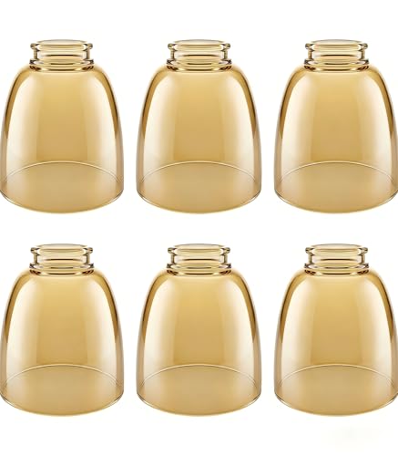 Image of 6-Pack Clear Amber Glass Shade Replacements, Ceiling Fan Light Covers Glass Globes Lampshades for Chandelier Vanity Lights Wall Sconces Pendant Light, 1.61 inch Fitter Size, 5 inch high x 4.7 inch diameter