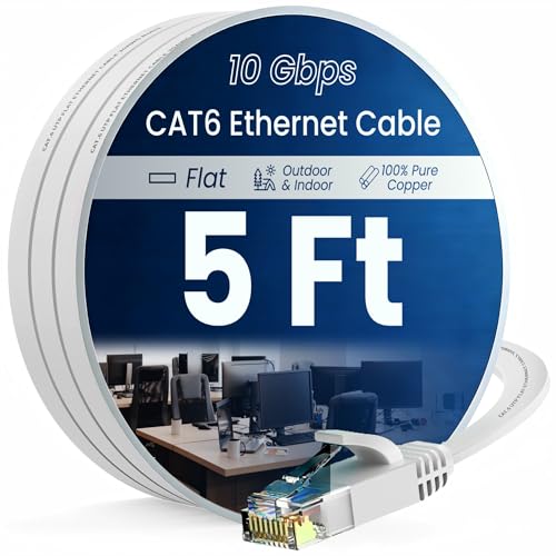Cable Ethernet Cat 6 de 5 pies blanco con conectores RJ45