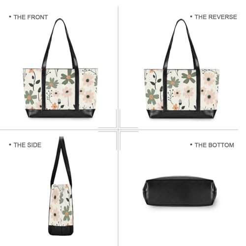 KLL Cute Pastel Green and Peach Flower essentials work handbags for women with zipper bag for work Large Handbag for men with lunch maletin ejecutivo para mujer3