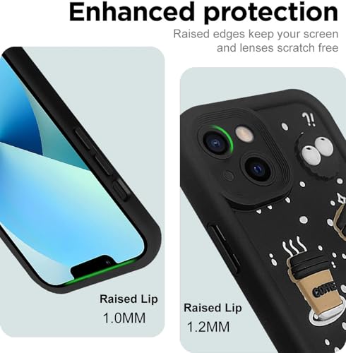 Image of SHINESTAR Back Cover for iPhone 13 /14 - 3D Cartoon Coffee & Eyes Design | Soft Silicone Shockproof Case with Full Camera Protection | Cute & Playful Phone Cover - Black