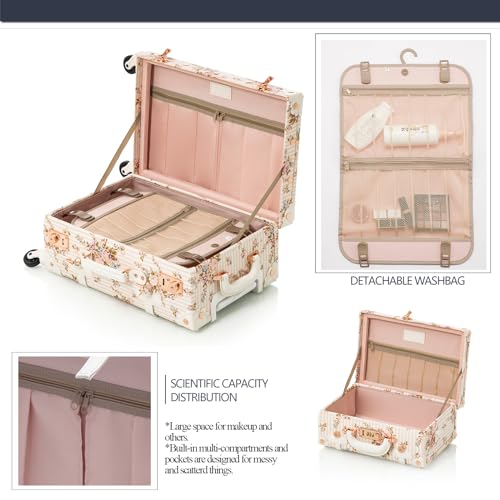 COTRUNKAGE Travel Vintage Luggage Set 2 Piece Floral Cute Check In Suitcases with Spinner Wheels for Womens, Beige Floral4