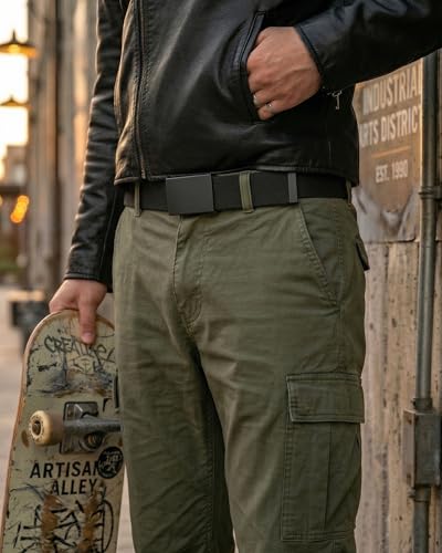Image of Mile High Life Cut To Fit Canvas Web Belt Size Up to 52 inch with Flip-Top Solid Black Military Buckle