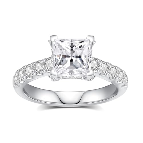 Moissanite Engagement Rings for Women,D Color VVS1 Princess Cut Moissanite Ring 925 Sterling Silver Plated 18K White Gold Wedding Ring