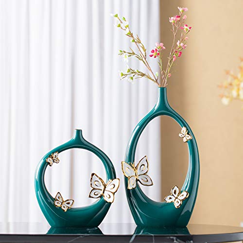 Keramische Kleine Mond Vaas Gedroogde Bloemen Simulatie Bloem Decoratie Vaas Woonkamer Entree Tv Kast Thuis Aanrecht Vaas 32x17.5x7 Cm, 29x22x5.7 Cm, 2 Stks - Afbeelding 3