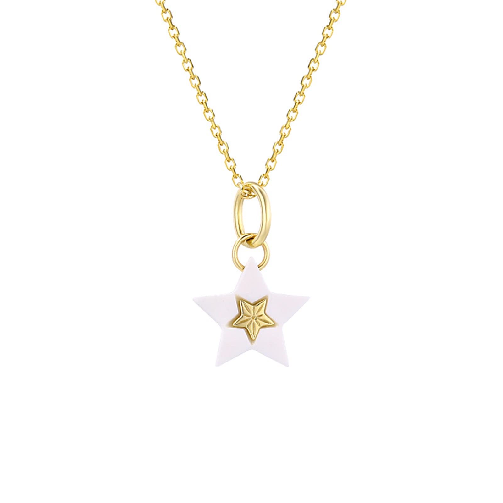 Halskette aus 18 Karat Gold, Damen-Halskette mit Stern-Anhänger, Kettenlänge 45,7 cm