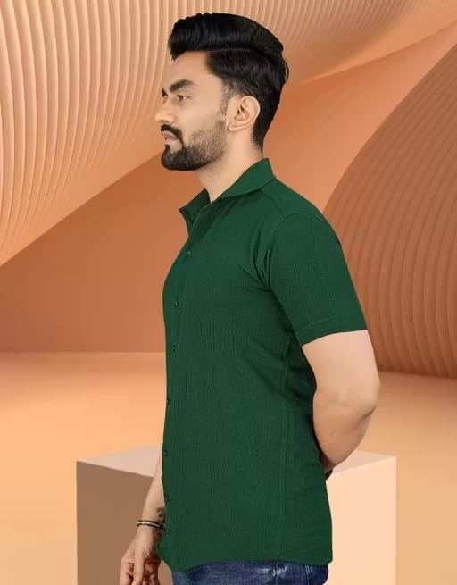 Image of Wonder World Men Shirt 1 Pack Short Sleeve Solid Pattern Lightweight Casual Formal Top