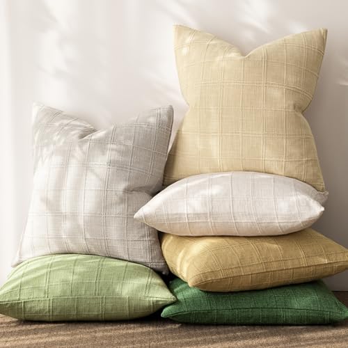 Image of Foindtower Set of 1 Decorative Linen Check Throw Pillow Cover Neutral Farmhouse Lumbar Cushion Cover Modern Boho Accent Home Decor for Sofa Chair Couch Bedroom Living Room,12x20 Inch,Light Grey