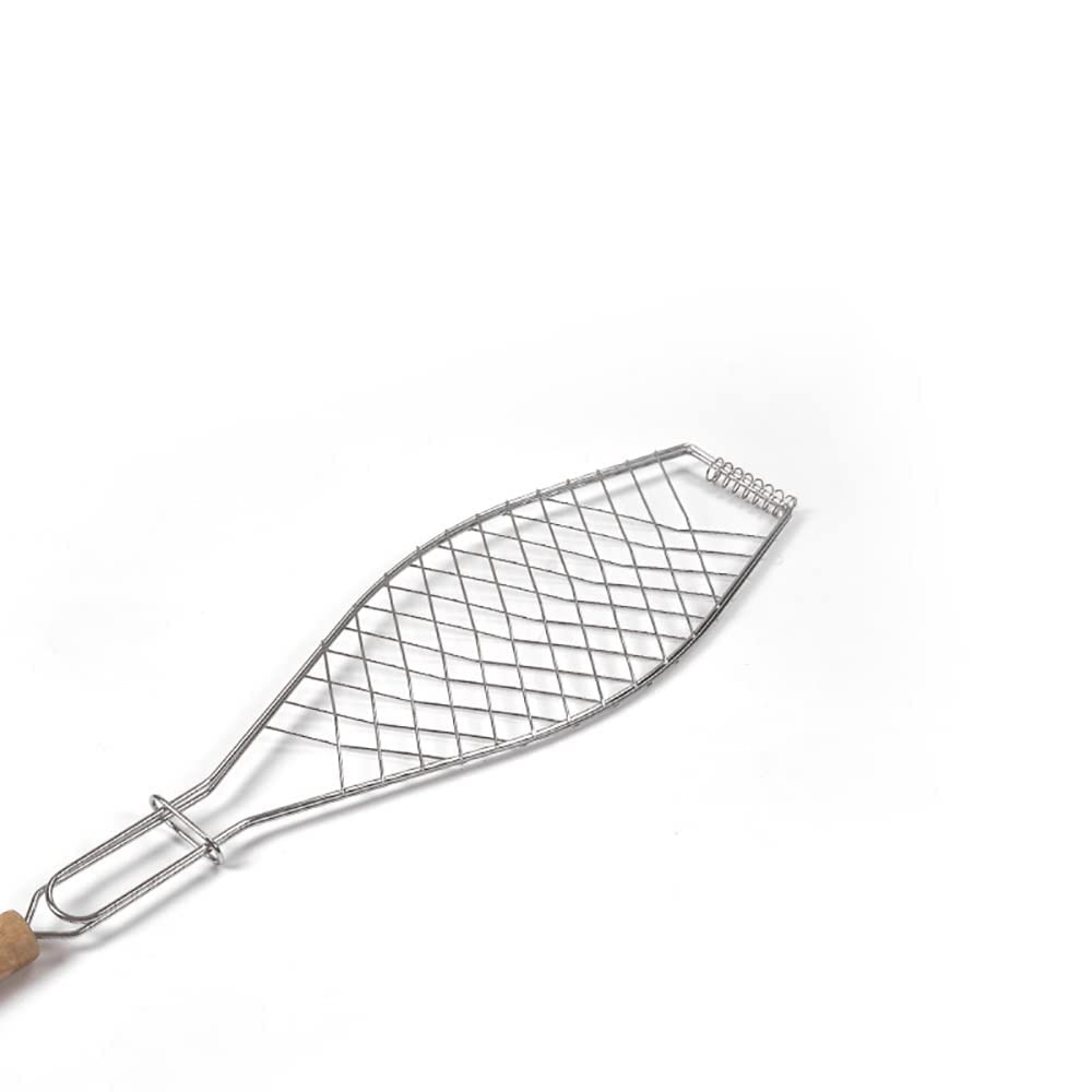 4er-Set Fischgriller Mit Holzgriff, Fischhalter Fischwender Fischgrill Metall BBQ Fischbräter Gemüsekorb, Tragbar Edelstahl Fischgrillzange Fischkorb Für Fleisch, Steak, Garnelen