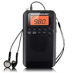 Benss Pocket Portable Mini AM FM Radio Digital Tuning Stereo Personal Radio with Earphone, Alarm Clock and Timer for Walking Running Jogging Supports Replaceable Battery AAA (Black)
