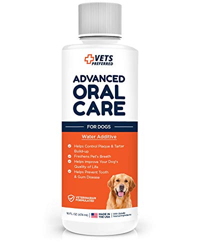 Vets Preferred Dog Breath Freshener Water Additive - Fights Bad Breath, Removes Plaque and Tartar, Prevents Gum Disease - Dog Mouthwash with mild Mint Flavor