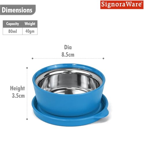 Image of SignoraWare Monarch Mini Mate Stainless Steel Container | Airtight & Leakproof | Small Storage Box for Spices, Chutney, Snacks | Ideal for Office, School & Travel (80ml | TBlue)
