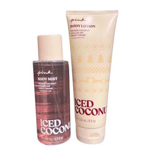 Victoria's Secret Pink ICED COCONUT Body Mist & Lotion 2pc bundle for Women - Full Size (Limited Edition)