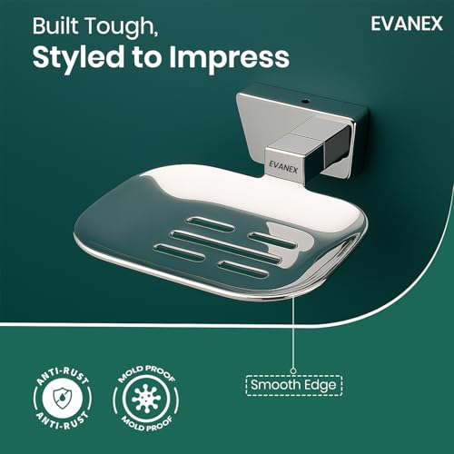 Image of EVANEX Soap Dish for Bathroom | 304 Grade Stainless Steel Soap Dish Tray | Wall Mounted Soap Holder with Drainage Slots | Corrosion Free Modern Design (Aquarius)