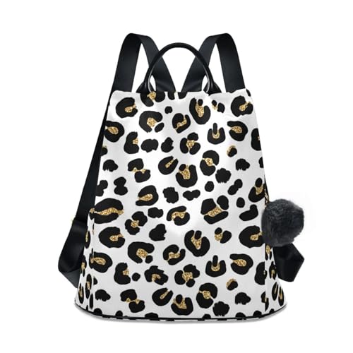 Mochila antirrobo mujer lunares leopardo negro bolsa de viaje urbana con pompón cómodo