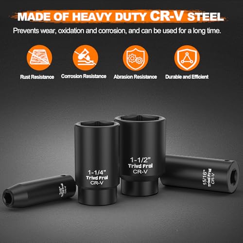 Image of SAE Impact Socket Set - 1 /2 inch Drive, 19pc Deep Socket Set 3 /8 inch to 1-1 /2 inch, Cr-V Steel, Double Lock Case