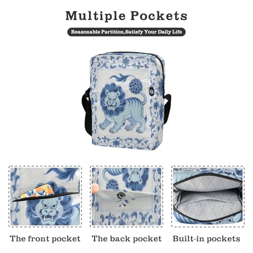 messenger bag Crossbody Bags For Women Small small crossbody purse Adjustable Strap for business business- Auspicious Beast Blue Chinese2