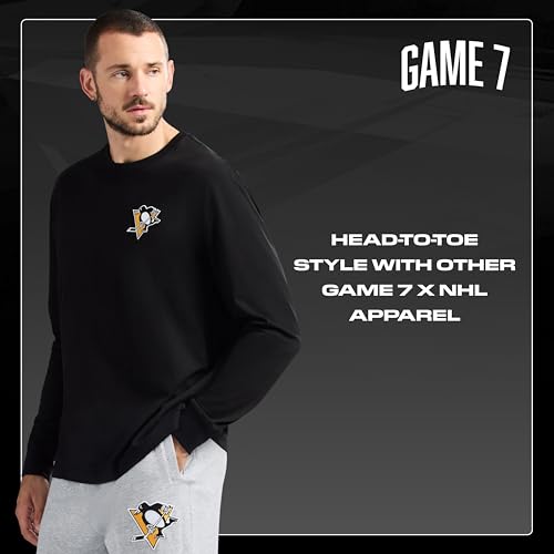 GAME 7 x NHL Men's Officially Licensed Long Sleeve Crew Neck Cotton Graphic T-Shirt Black by GAME 7 - Used condition - Image 6