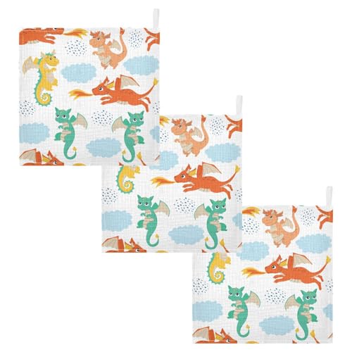 Image of vvfelixl Baby Muslin Washcloths Flying Dragons Baby Burp Cloths Cotton Baby Face Towel for Newborn Infants Boys Girls Soft and Absorbent 11.8 X 11.8 in, 3 Pack