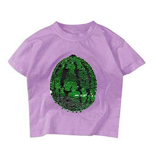 Generic Toddler Kids Baby Boys Girls Changing Flip Sequins T Shirt Watermelon Tops Children Short Sleeve (Purple, 5-6 Years)