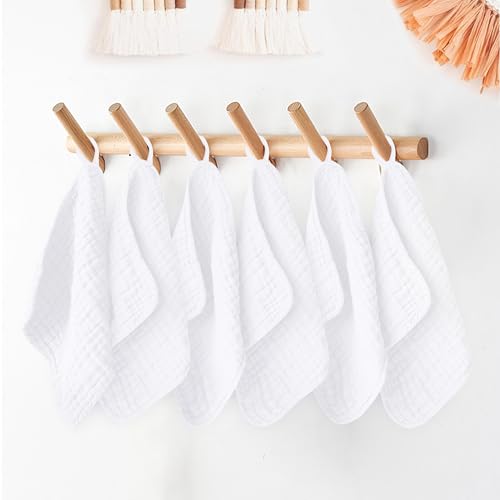 Image of Ease Cubs 12 Pack Muslin Washcloths for Baby - 100% Cotton Baby Wash Cloths for or Baby Face Body Comfy and Soft for Newborn Infants Kids Girls and Boys - 12 inchx12 inch - White