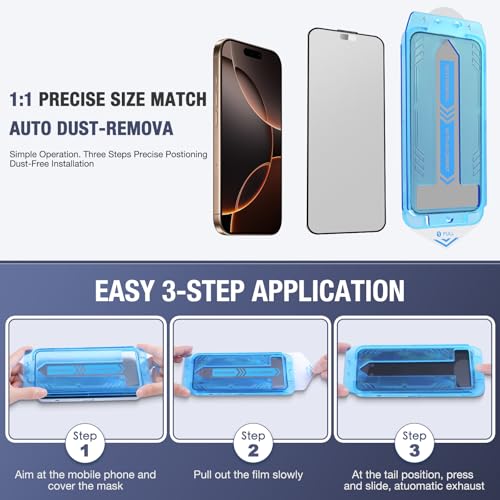 Image of 2-Pack Matte Screen Protector for iPhone 16 Pro Max 6.9-inch,9H Tempered Glass, Full Coverage, Anti-Fingerprint, Auto Dust-Elimination, No Bubble, Easy Installation
