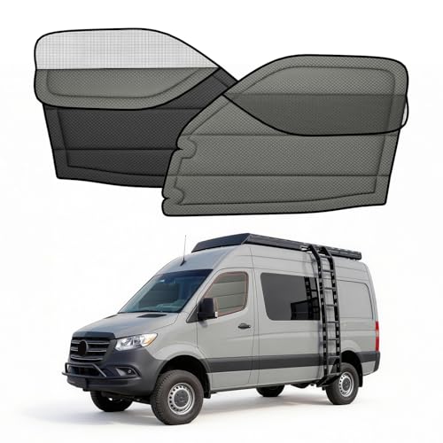VANNCAMP Front Door Window Covers(Pair) for Mercedes-Benz Sprinter 2007-2018 NCV3 Magnetic Insulated Blackout Sunshade XPE Foam Core with Bug Screen AllSeasonGuard