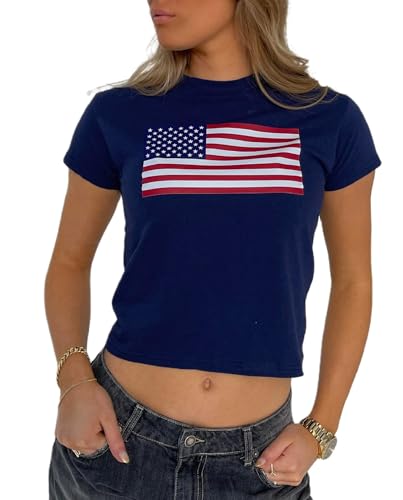 Women American Flag Graphic Crop Tops Independence Day Y2k Baby Tee for Teen Girls 4th of July Cropped Tshirt