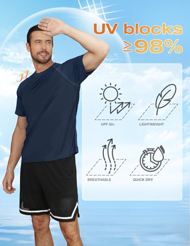 Mens Swimming Shirts Short Sleeve UPF 50 Quick Dry Sun Protection Rash Guard Shirts for Fishing Running3