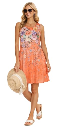 Image of Summer Dresses for Women 2026 Casual Sundresses Beach Cover Ups Sleeveless Tshirt Swing Dress with Pockets